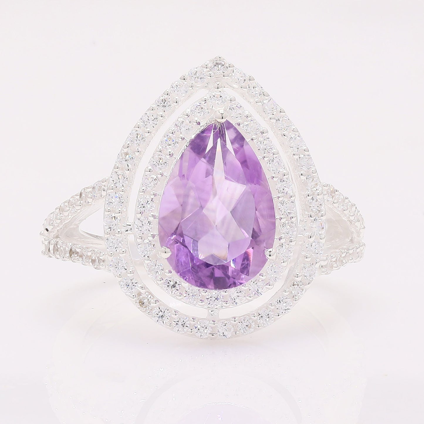 4.61 Ct Pear Amethyst 925 Silver Ring