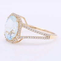 2.53 Ct Oval Mixed Cut Natural Aquamarine 14K Gold Ring