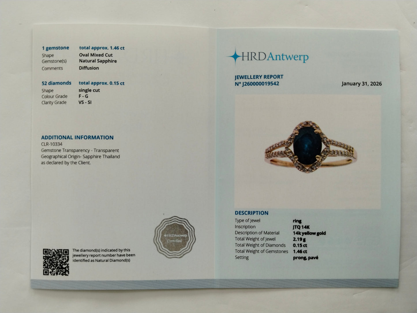 1.61 Ct Oval Mixed Cut Natural Sapphire 14K Gold Ring