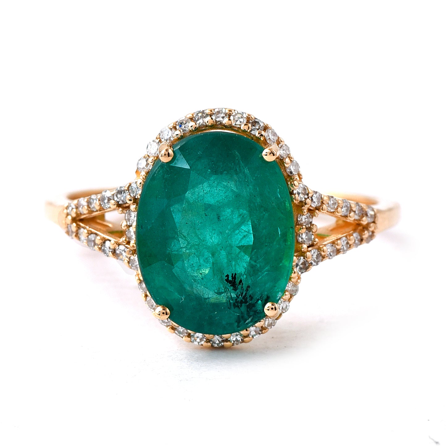 3.20 Ct Oval Mixed Cut Natural Emerald 14K Gold Ring
