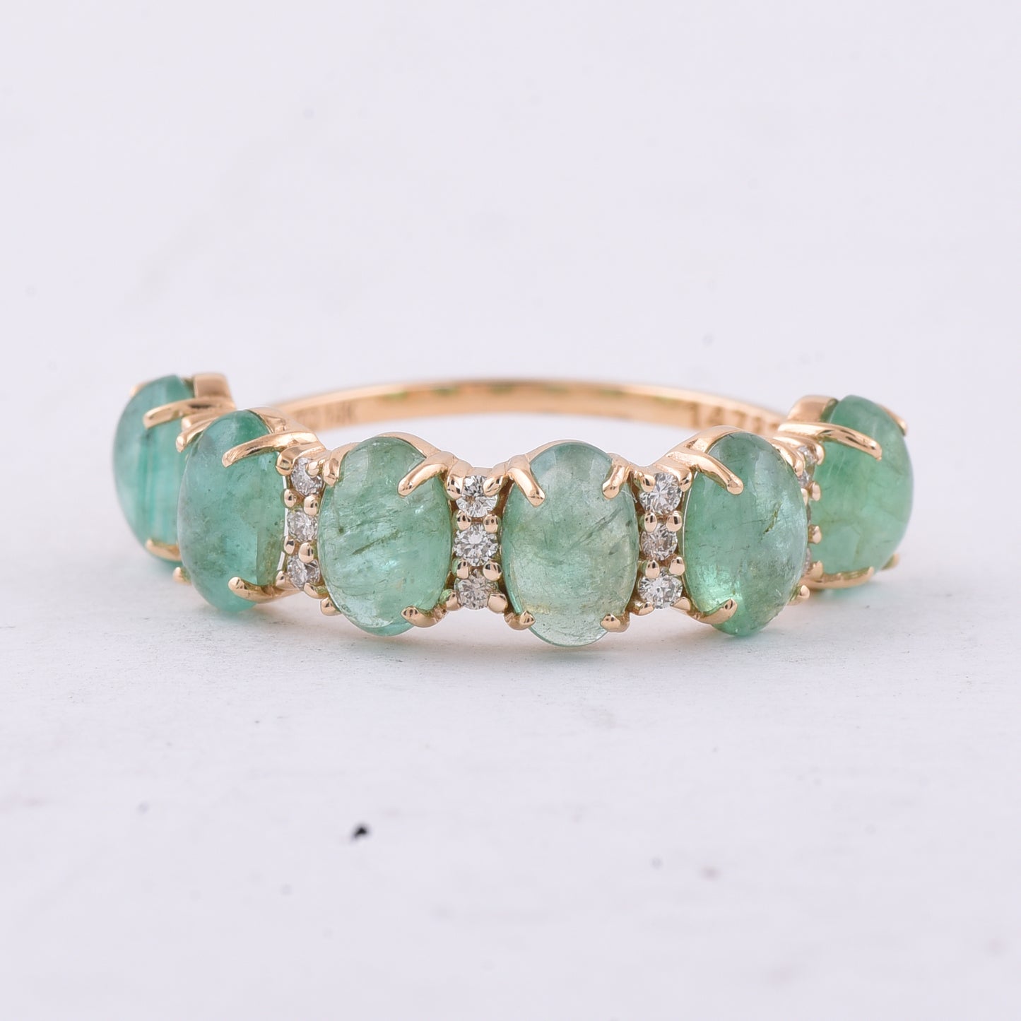 3.02 Ct Oval Cabochon Cut Natural Emerald 14K Gold Ring