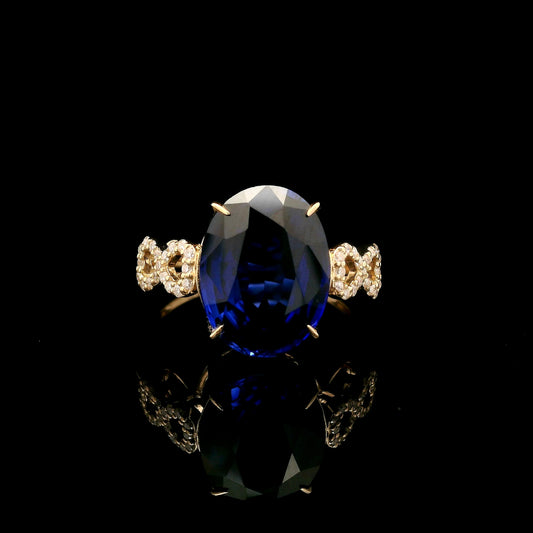 5.97 Ct Oval Mixed Cut Lab Grown Sapphire 14K Gold Ring