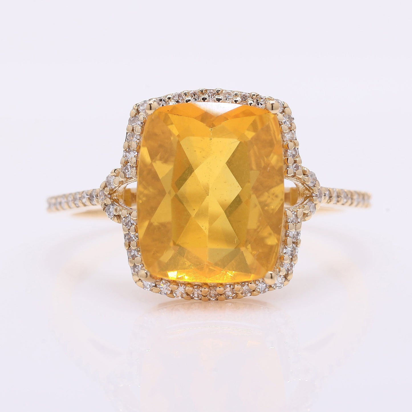 3.11 Ct Cushion Mixed Cut Natural Fire Opal 14K Gold Ring