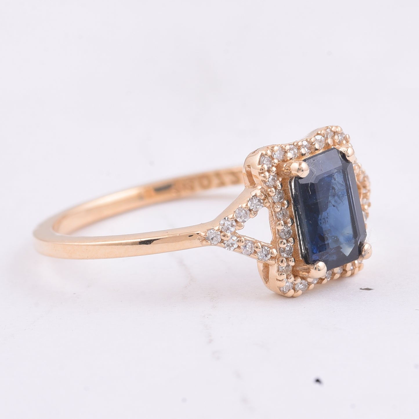 1.09 Ct Octagon Step Cut Natural Sapphire 14K Gold Ring