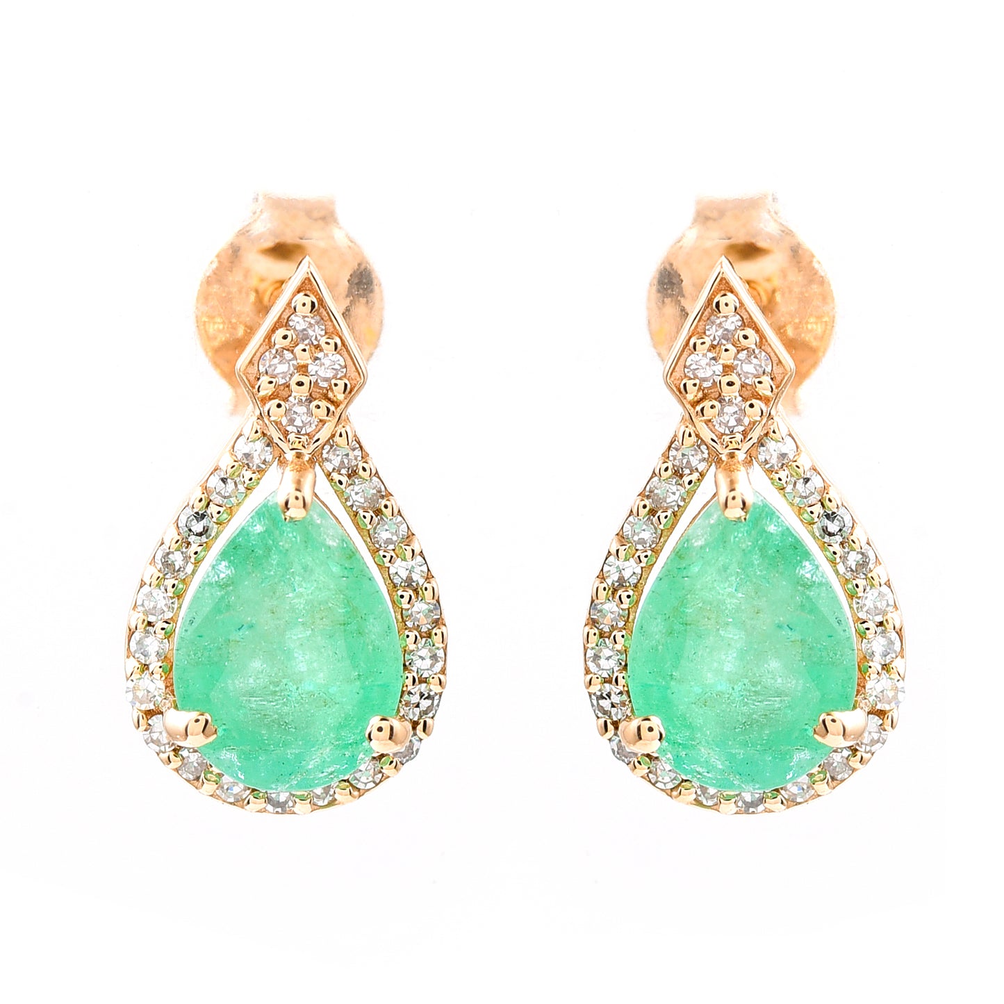 1.71 Ct Pear Mixed Cut Natural Emerald 14K Gold Earrings