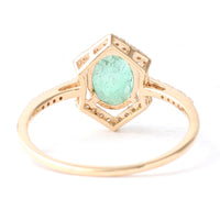 1.18 Ct Oval Mixed Cut Natural Beryl Emerald 14K Gold Ring