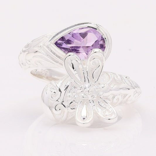 1.19 Ct Pear Amethyst 925 Silver Ring