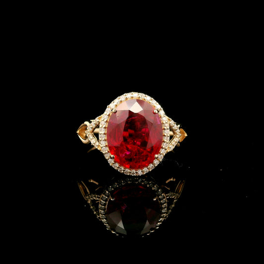 4.12 Ct Oval Mixed Cut Lab Grown Ruby 14K Gold Ring