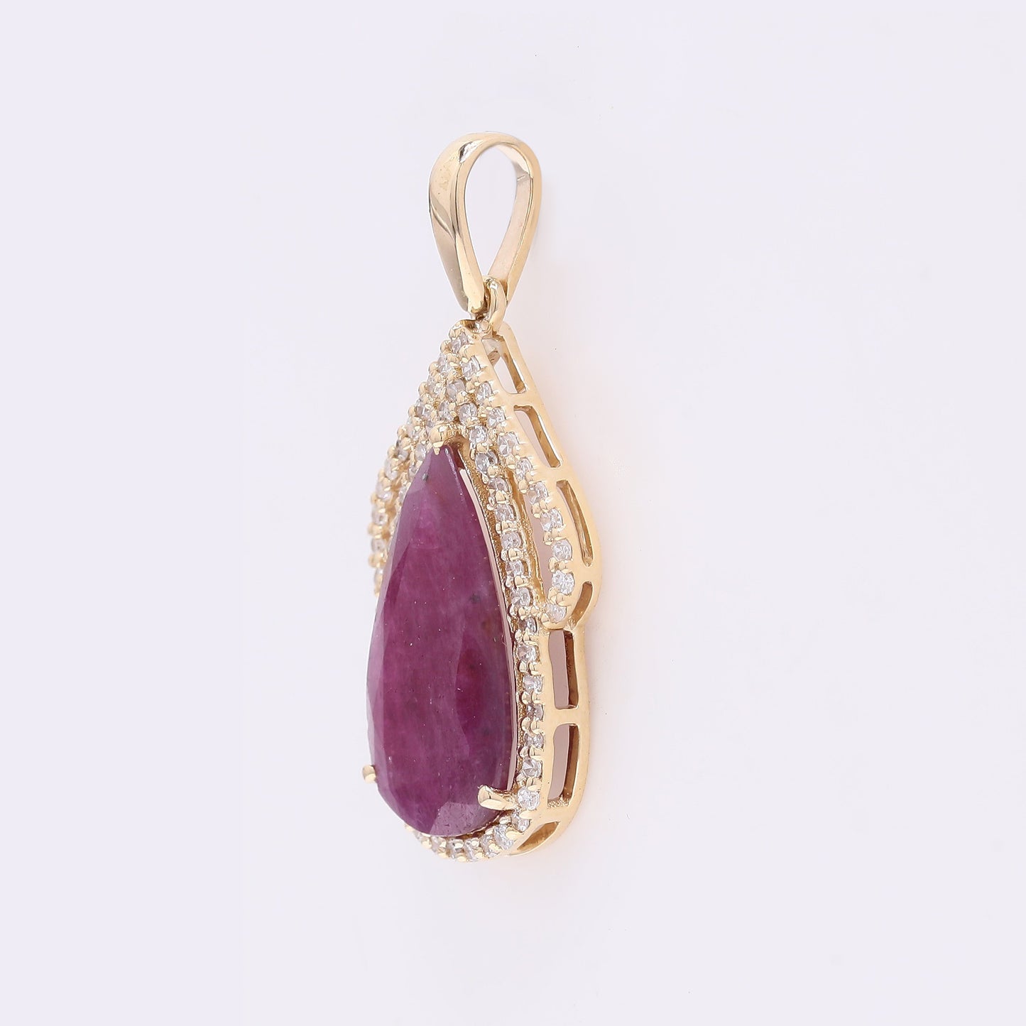 2.68 Ct Pear Mixed Cut Natural Ruby 14K Gold Pendant