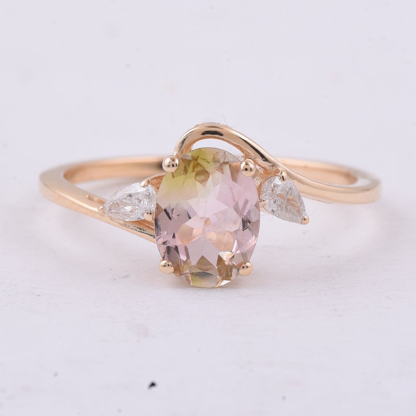 1.16 Ct Oval Natural Bi-Coloured Tourmaline 14K Gold Ring