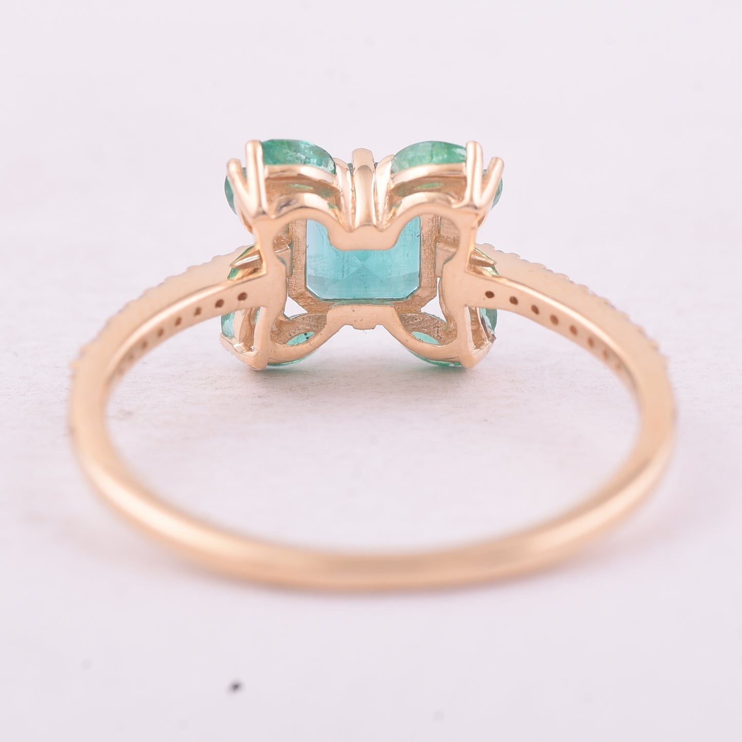 0.96 Ct Octagon Step Cut, Marquise Mixed Cut Natural Emerald 14K Gold Ring