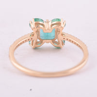 0.96 Ct Octagon Step Cut, Marquise Mixed Cut Natural Emerald 14K Gold Ring