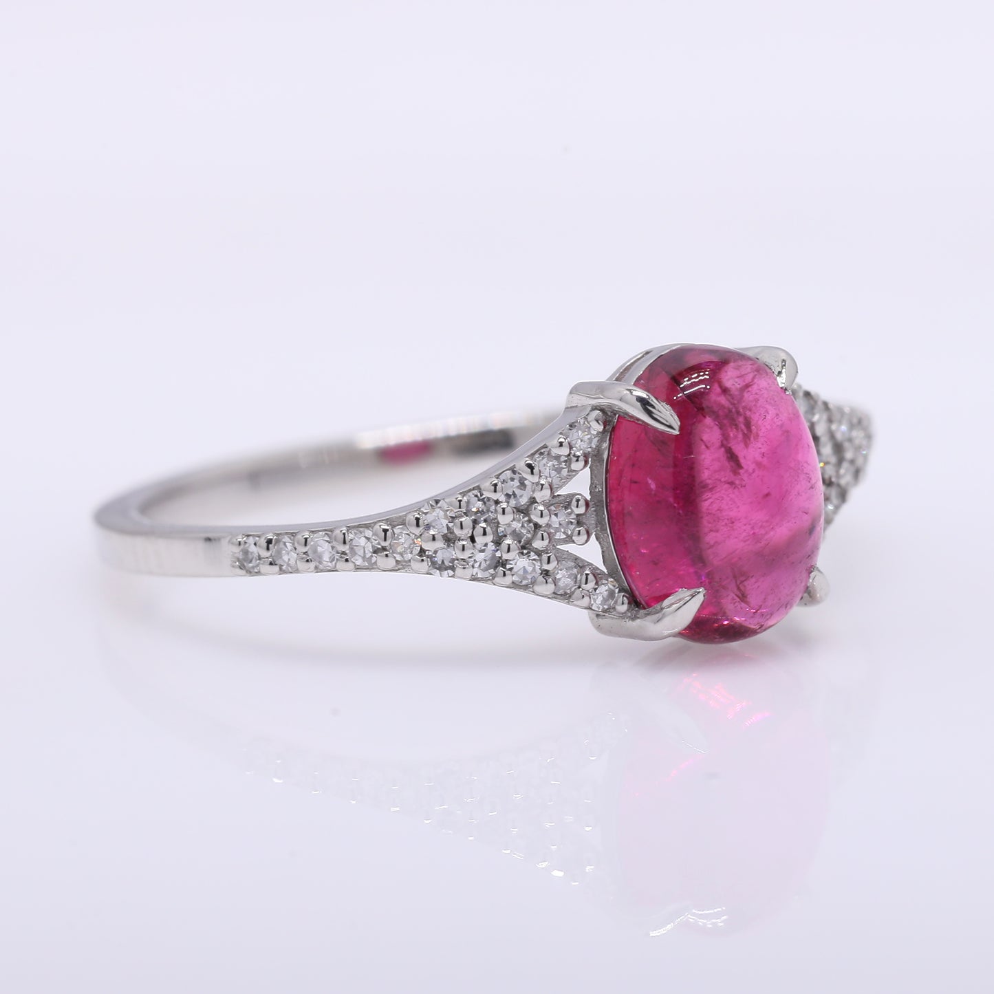1.27 Ct Oval Cabochon Cut Natural Pink Tourmaline 950 Platinum Ring