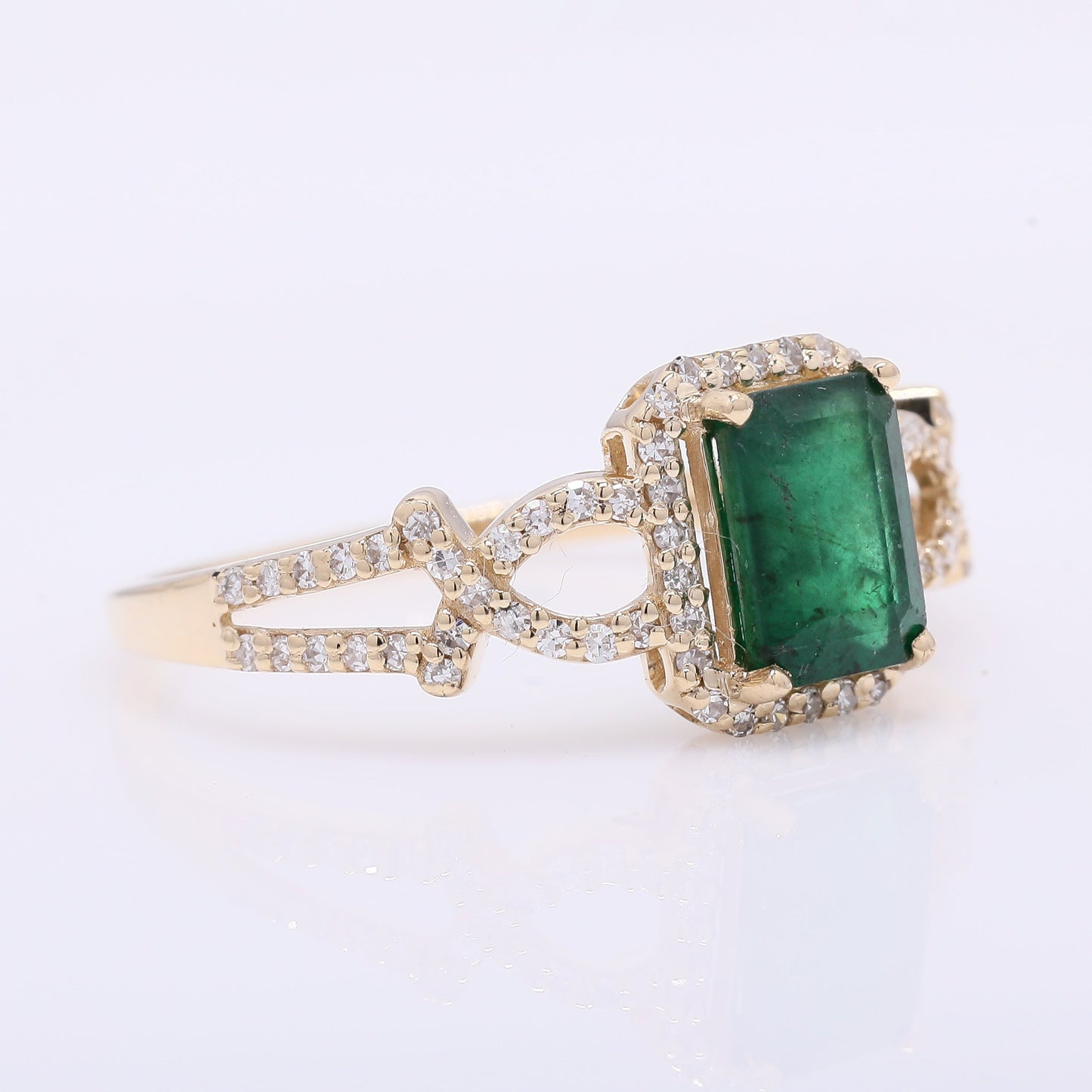 1.22 Ct Octagon Step Cut Natural Emerald 14K Gold Ring
