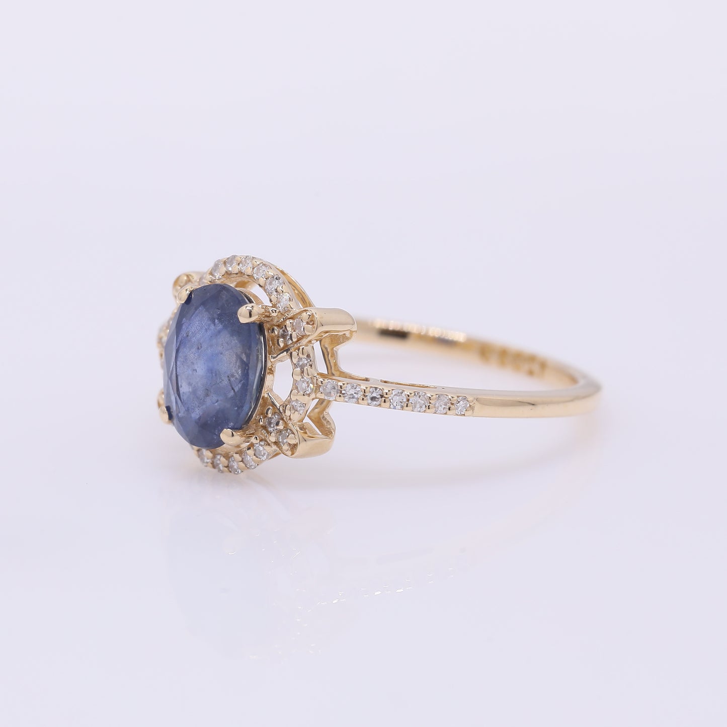 1.56 Ct Oval Mixed Cut Natural Sapphire 14K Gold Ring