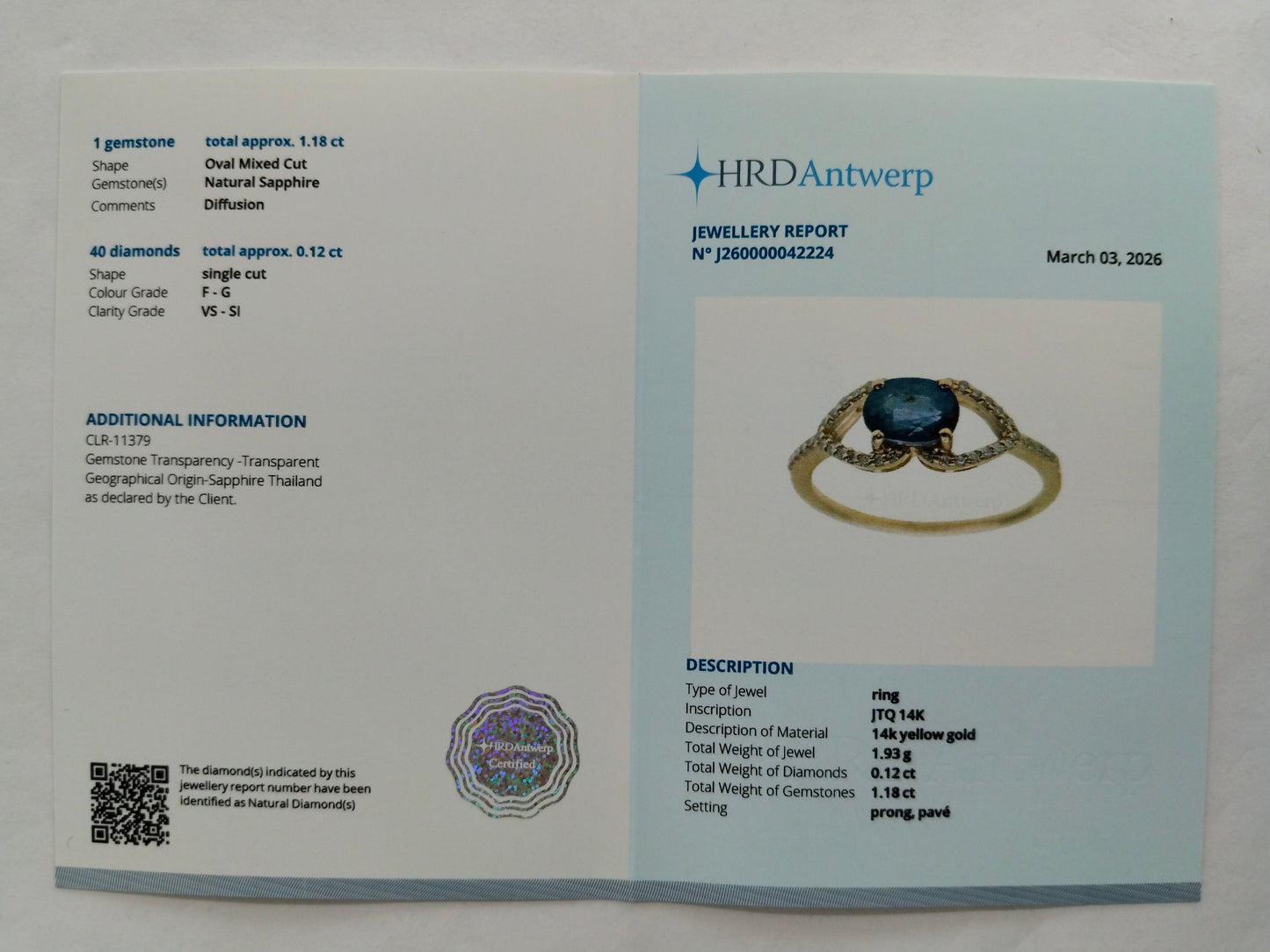 1.30 Ct Oval Mixed Cut Natural Sapphire 14K Gold Ring