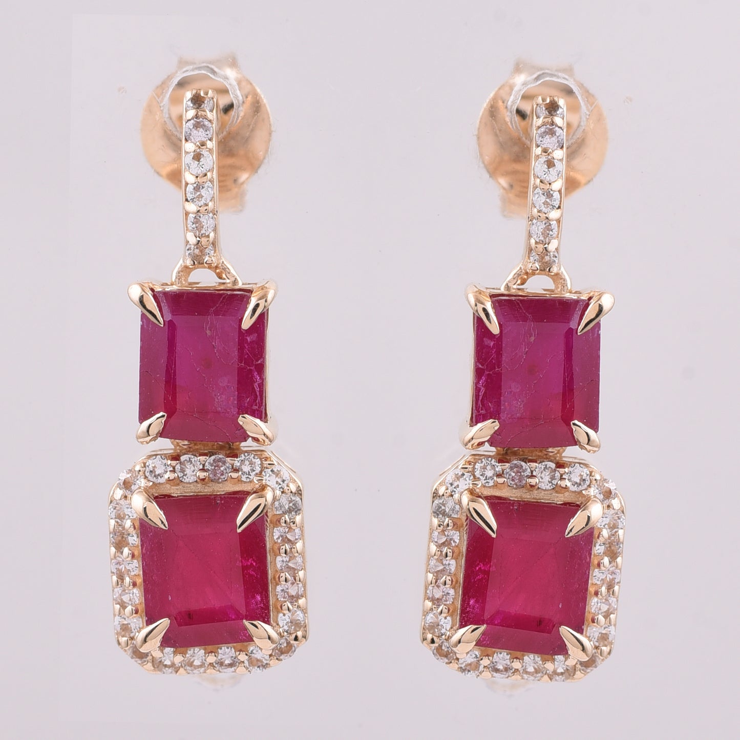 2.73 Ct Octagon Ruby 9K Gold Earrings