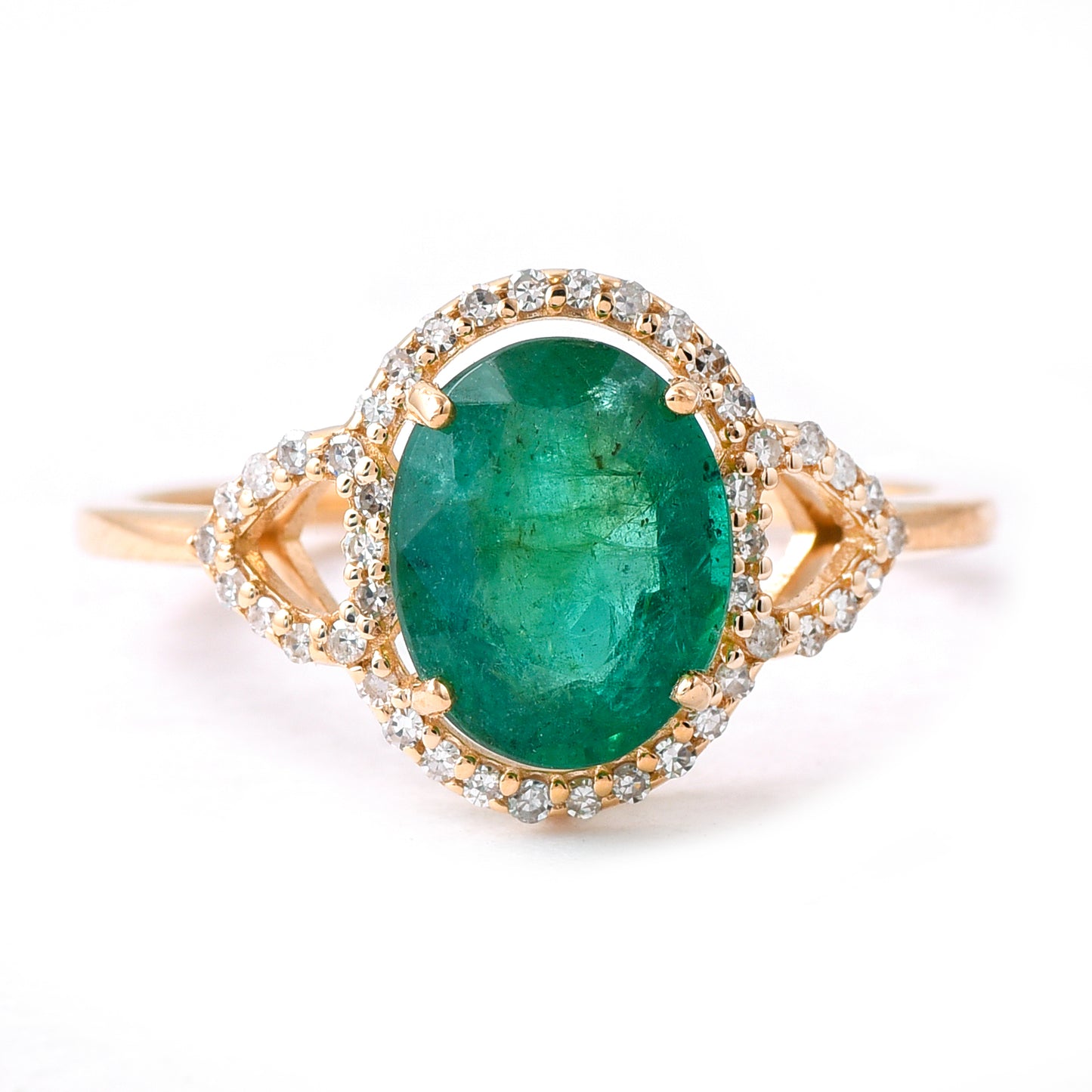 1.99 Ct Oval Mixed Cut Natural Emerald 14K Gold Ring