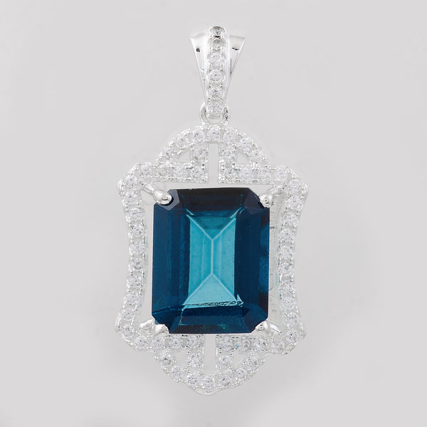 7.61 Ct Octagon Lbt Color Topaz, Cubic Zirconia, 925 Sterling Silver Pendant