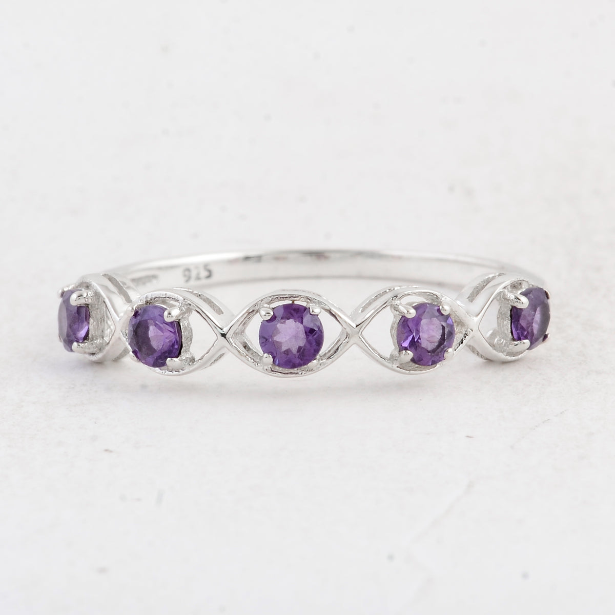 0.45 Ct Round Amethyst 925 Sterling Silver Ring