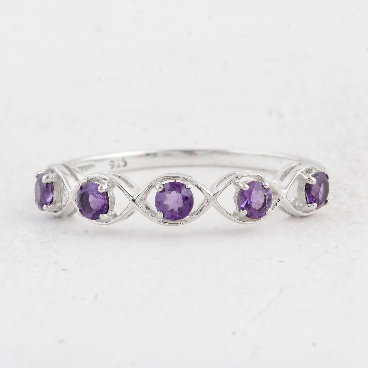 0.45 Ct Round Amethyst 925 Sterling Silver Ring
