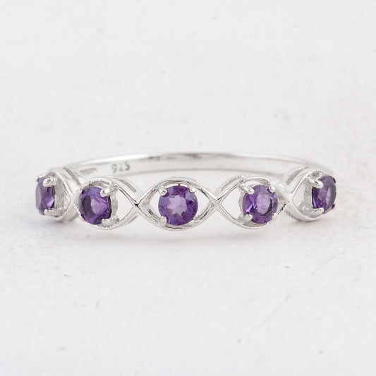 0.45 Ct Round Amethyst 925 Sterling Silver Ring