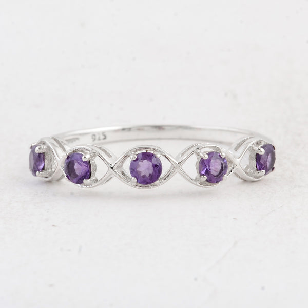0.45 Ct Round Amethyst 925 Sterling Silver Ring