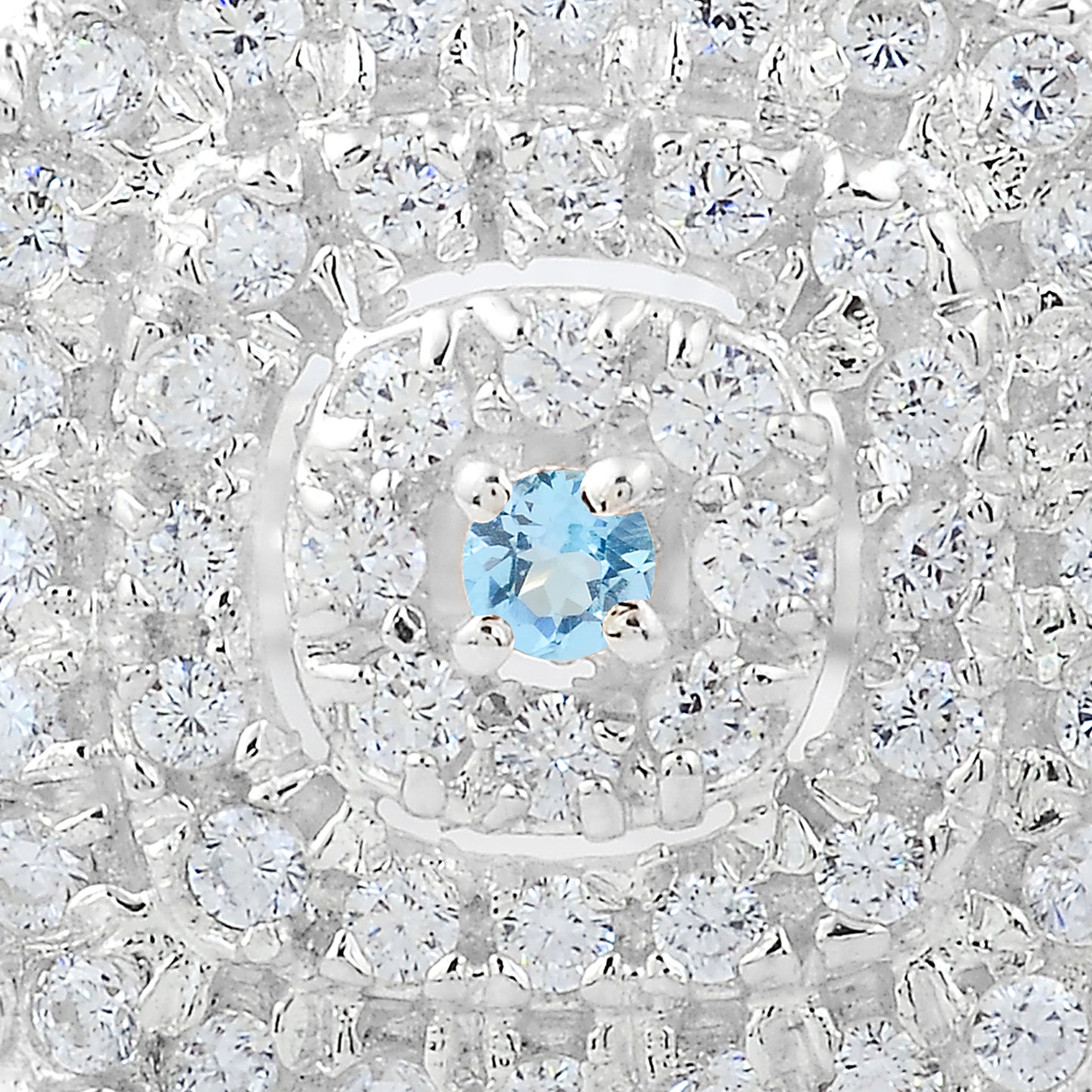 0.53 Ct Round Swiss Blue Topaz, Cubic Zirconia 925 Sterling Silver Ring