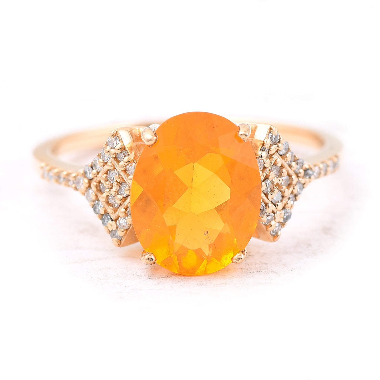 1.78 Ct Oval Mixed Cut Natural Fire Opal 14K Gold Ring