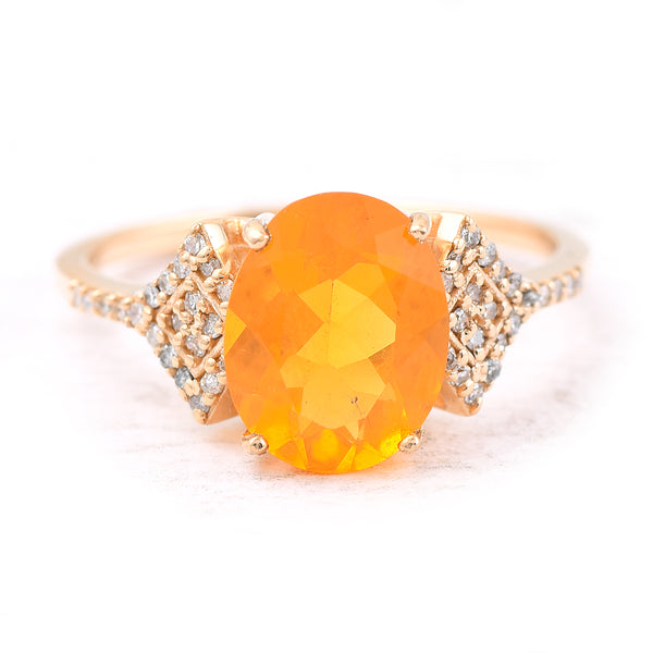 1.78 Ct Oval Mixed Cut Natural Fire Opal 14K Gold Ring