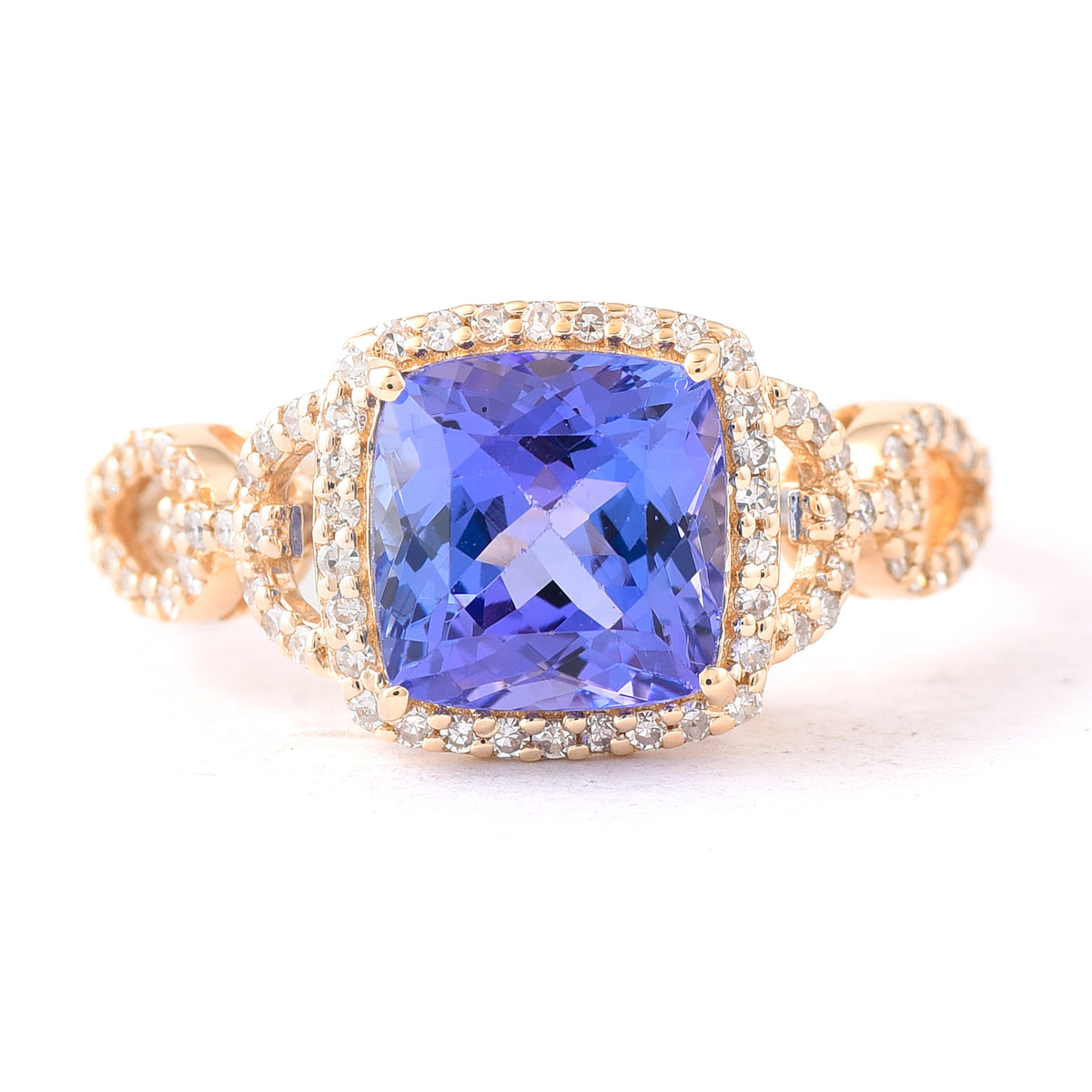 2.54 Ct Cushion Mixed Cut Natural Tanzanite 14K Gold Ring