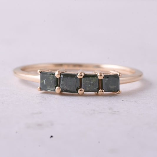 0.52 Ct Square Green Diamond 14K Gold Ring