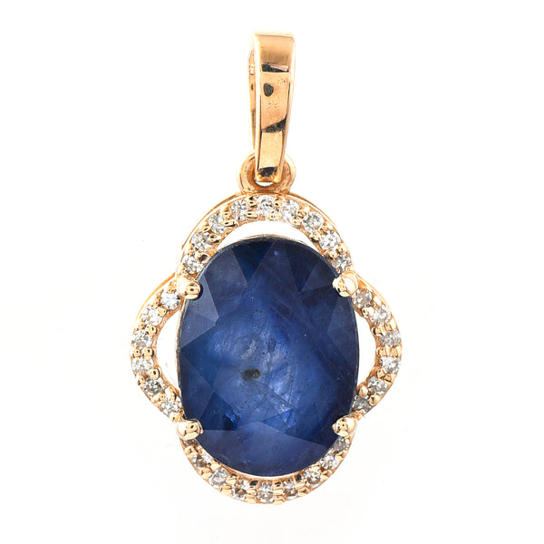 3.07 Ct Oval Mixed Cut Natural Sapphire 14K Gold Pendant