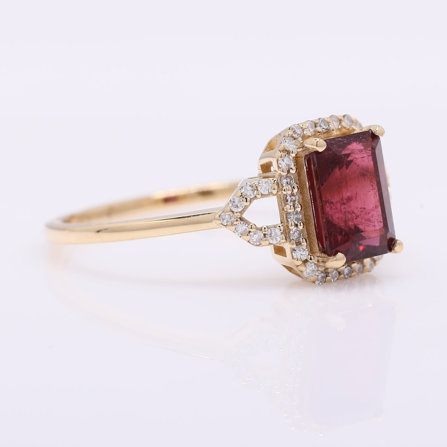 1.42 Ct Octagon Step Cut Natural Rubellite 14K Gold Ring