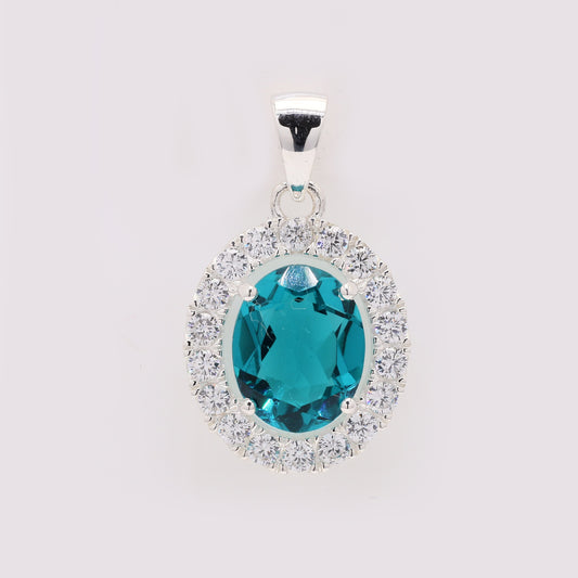 3.51 Ct Oval Created Paraiba Topaz 925 Silver Pendant