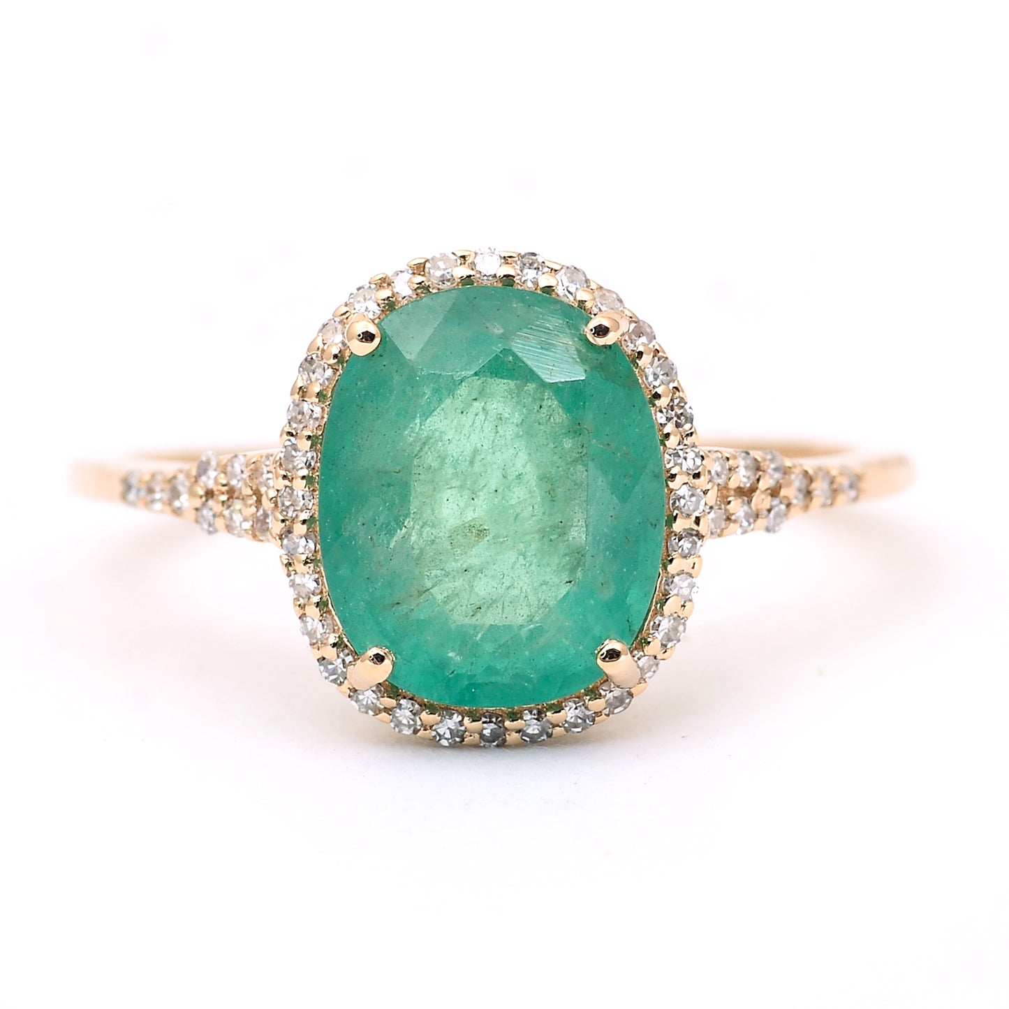 2.61 Ct Cushion Mixed Cut Natural Emerald 14K Gold Ring
