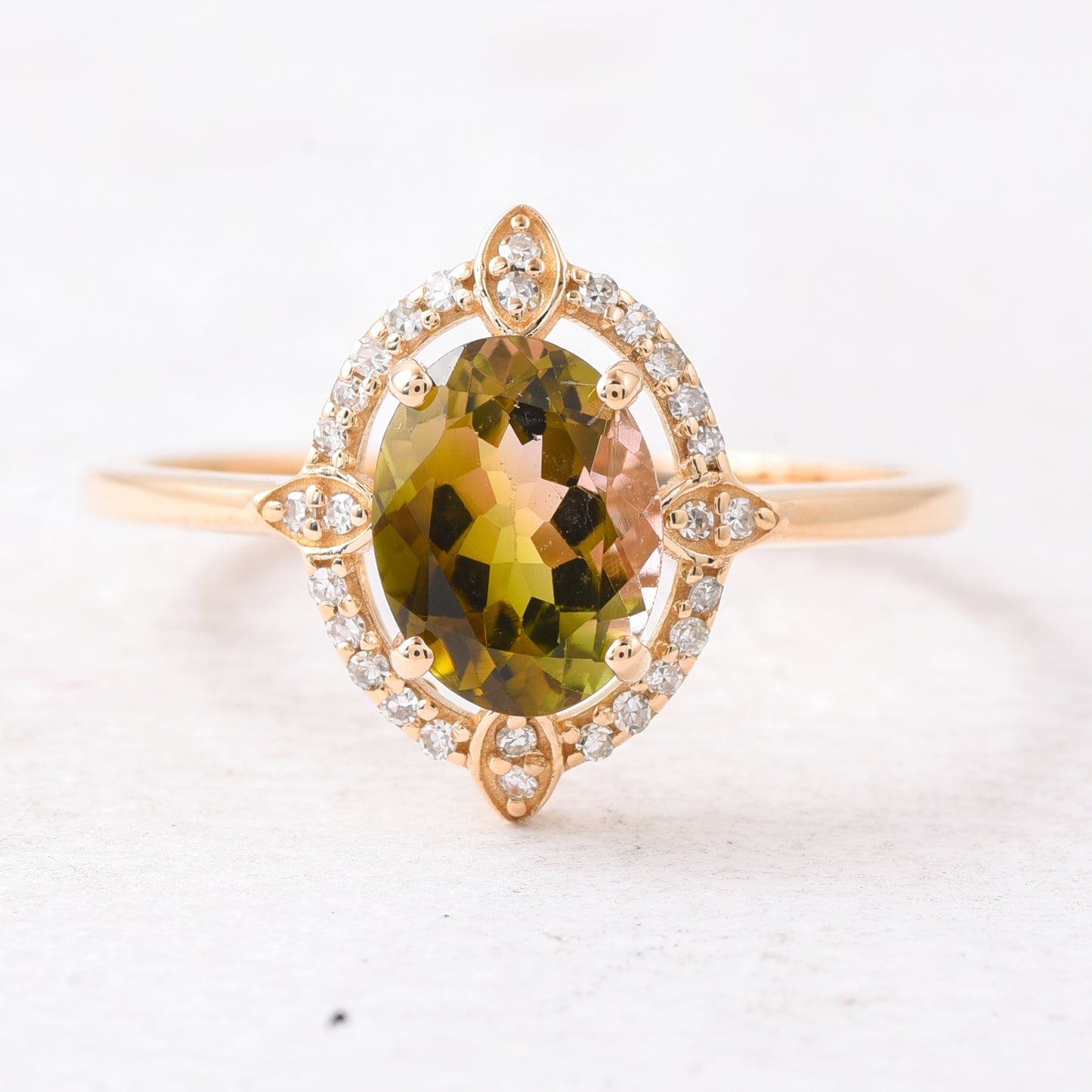 1.34 Ct Oval Mixed Cut Natural Tourmaline 14K Gold Ring