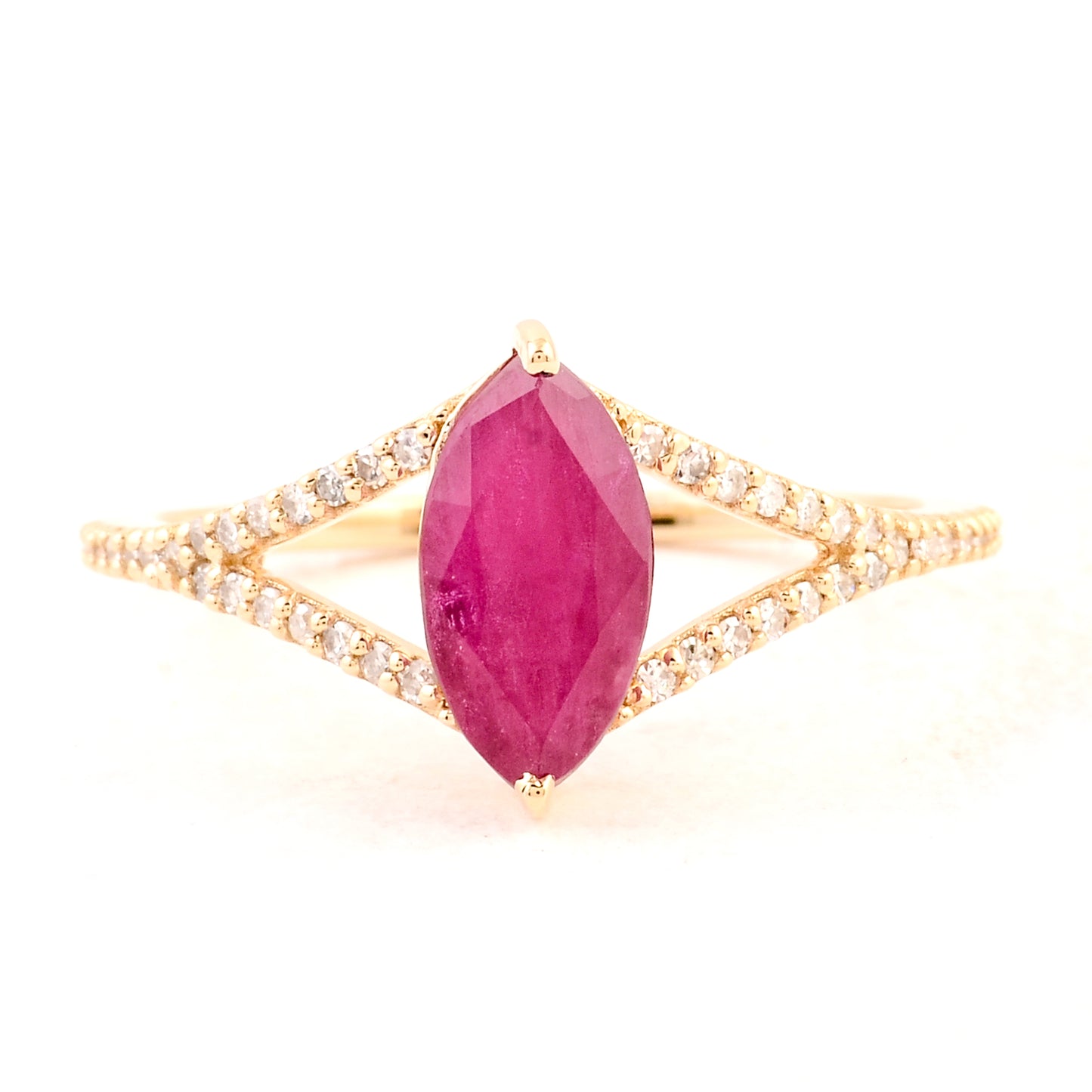 1.92 Ct Marquise Mixed Cut Natural Codundum Ruby 14K Gold Ring