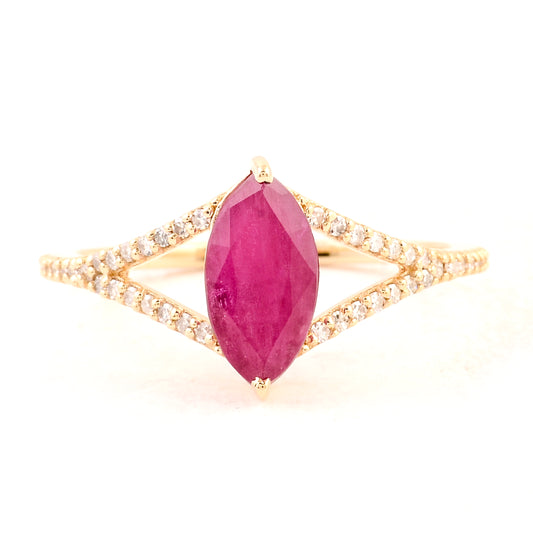 1.92 Ct Marquise Mixed Cut Natural Codundum Ruby 14K Gold Ring