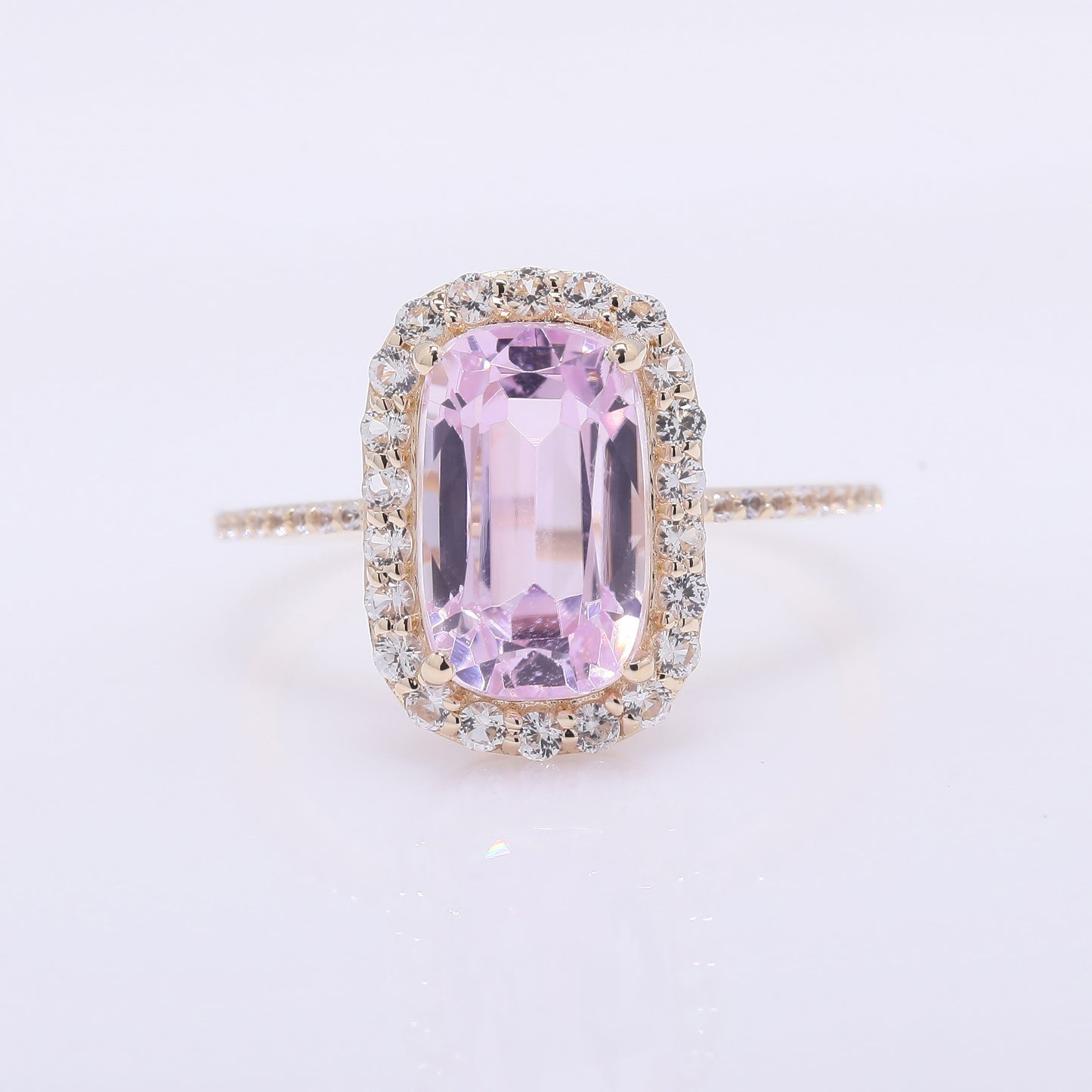 5.14 Ct Cushion Mixed Cut Natural Kunzite 14K Gold Ring