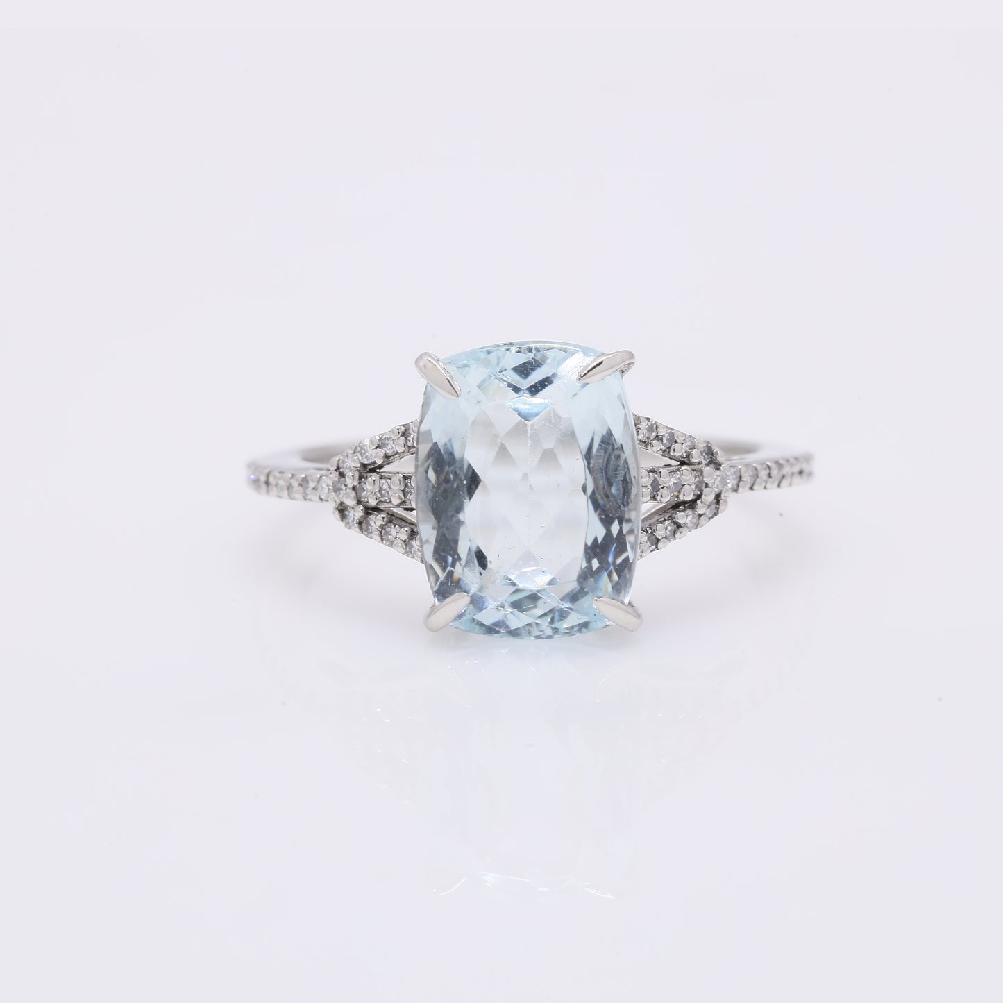 3.49 Ct Cushion Mixed Cut Natural Aquamarine 950 Platinum Ring