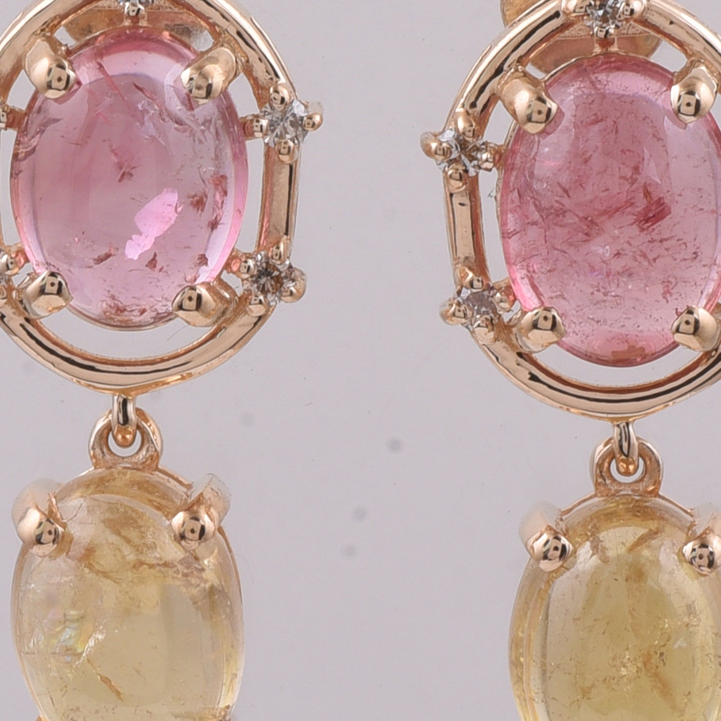 5.56 Ct Oval Cabochon Cut Natural Multi-Coloured Tourmaline 14K Gold Earrings