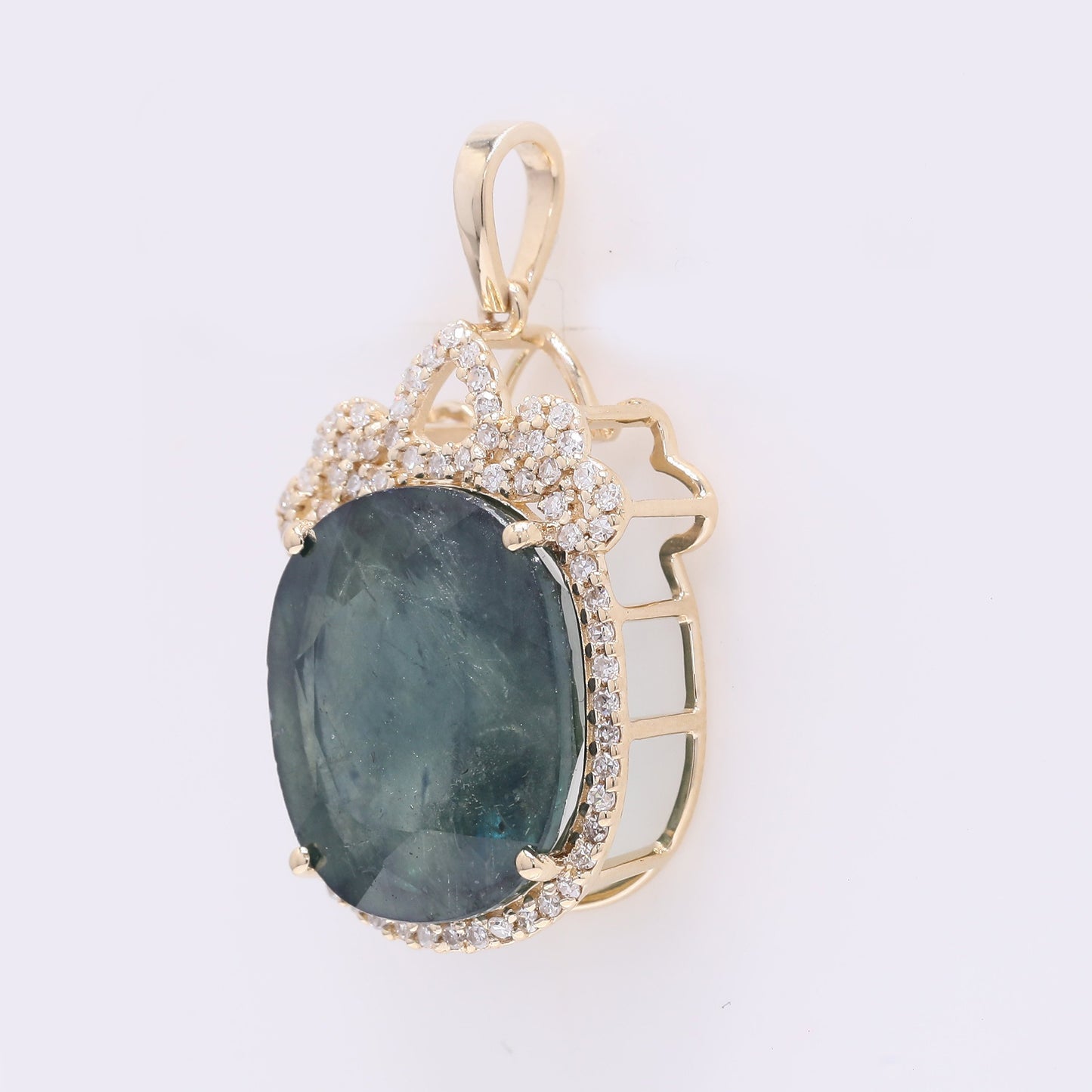 11.08 Ct Cushion Mixed Cut Natural Sapphire 14K Gold Pendant