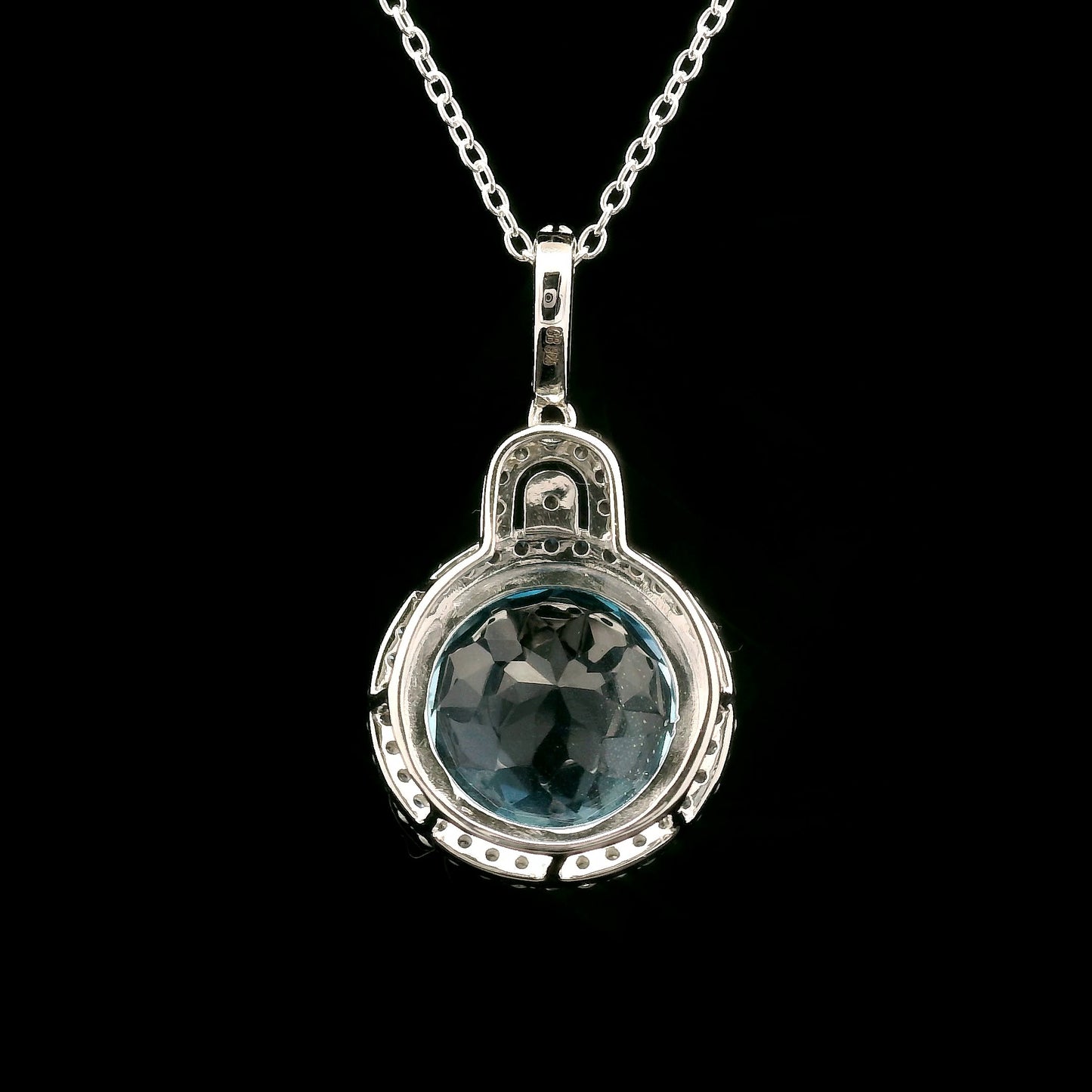 7.98 Ct Round Blue Topaz, White Zircon 925 Sterling Silver Pendant