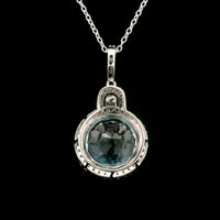 7.98 Ct Round Blue Topaz, White Zircon 925 Sterling Silver Pendant
