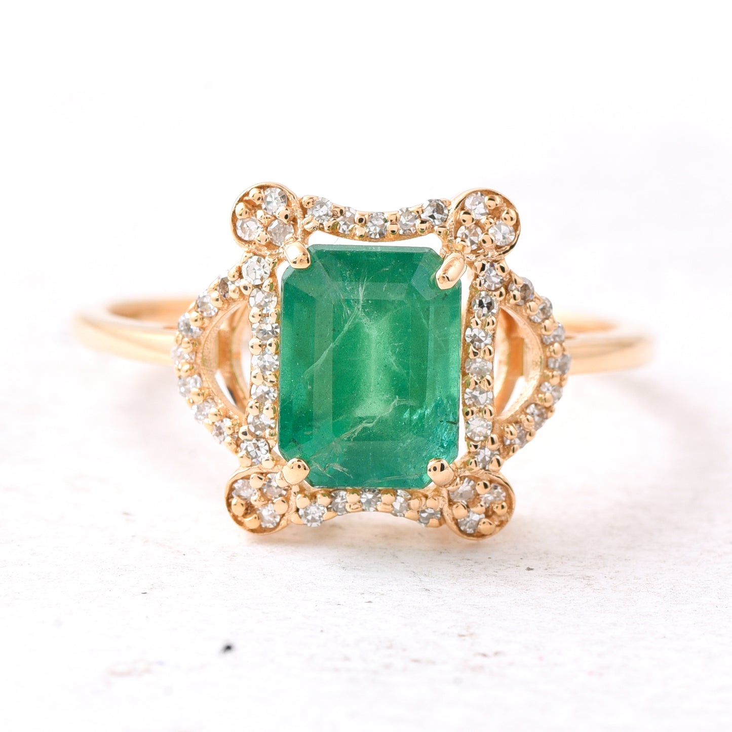 1.69 Ct Octagon Step Cut Natural Emerald 14K Gold Ring