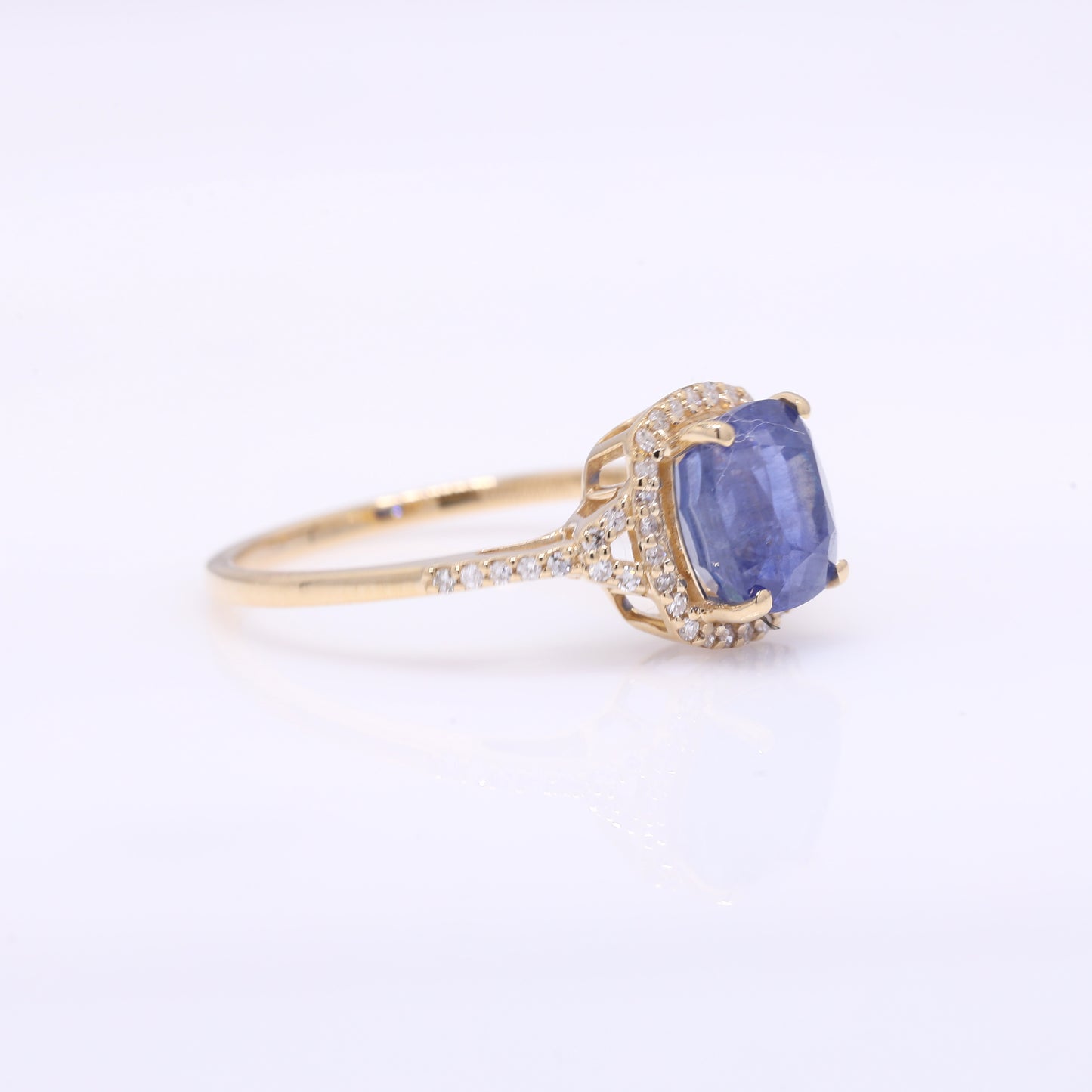 2.88 Ct Cushion Mixed Cut Natural Sapphire 14K Gold Ring