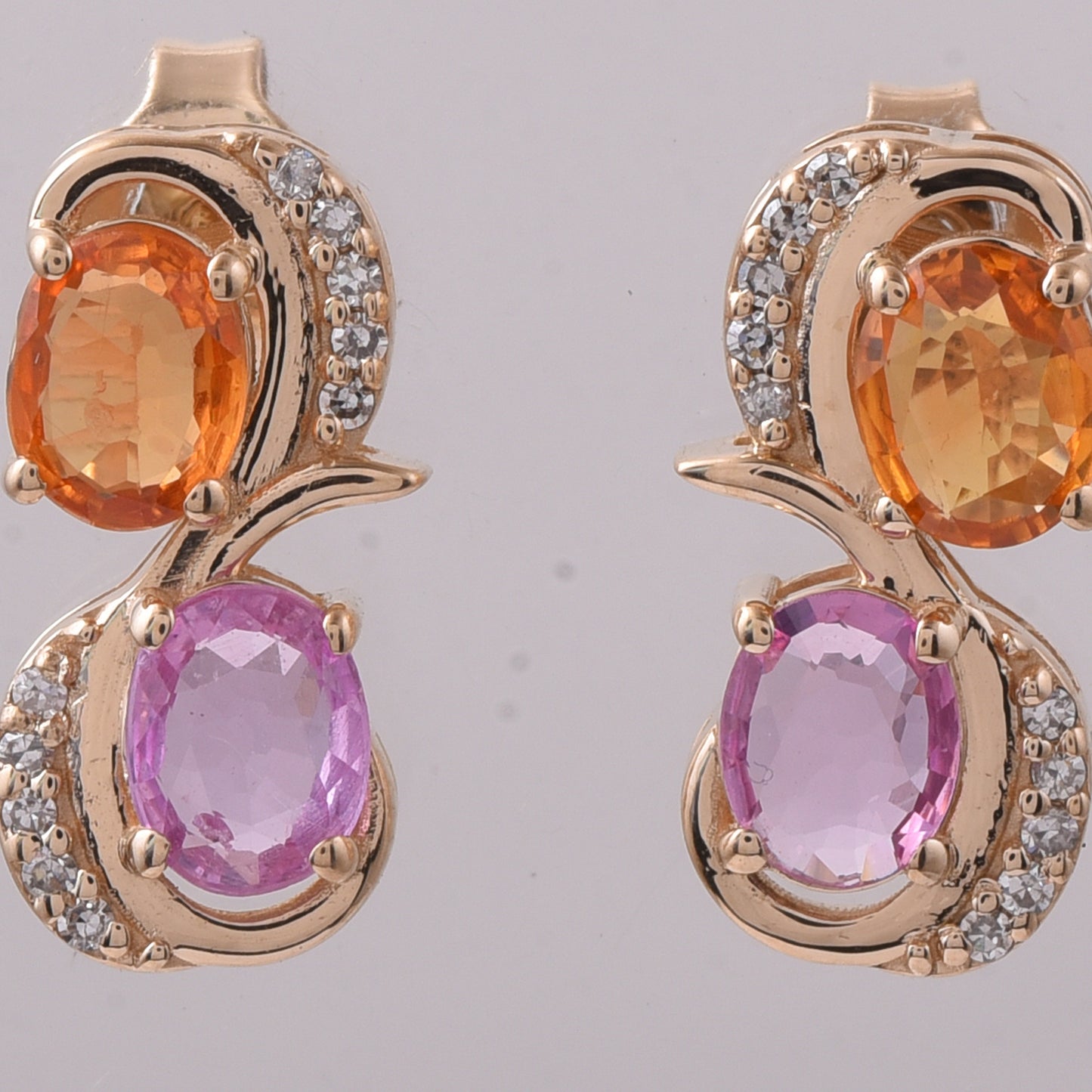 2.08 Ct Oval Mixed Cut Natural Multi-Coloured Sapphire 14K Gold Earrings
