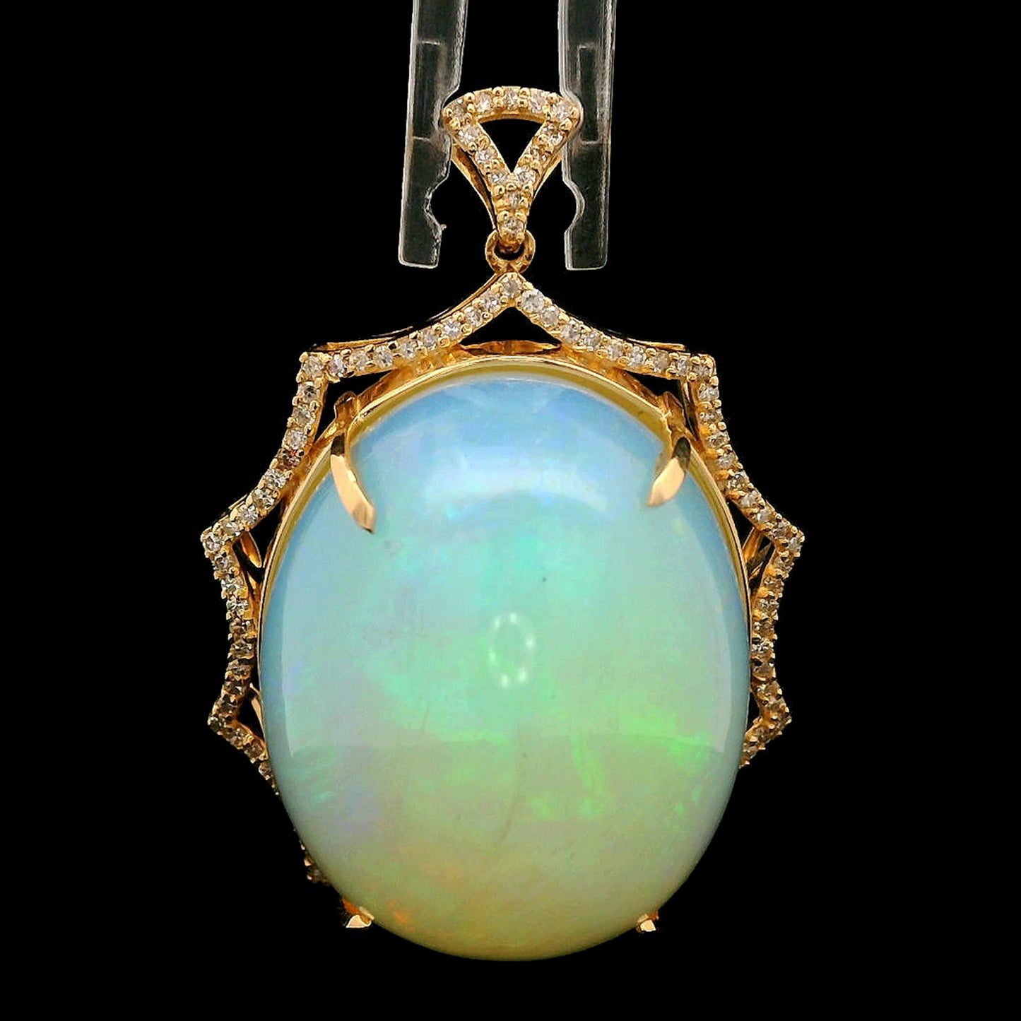 33.99 Ct Oval Cabochon Cut Natural Opal 14K Gold Pendant