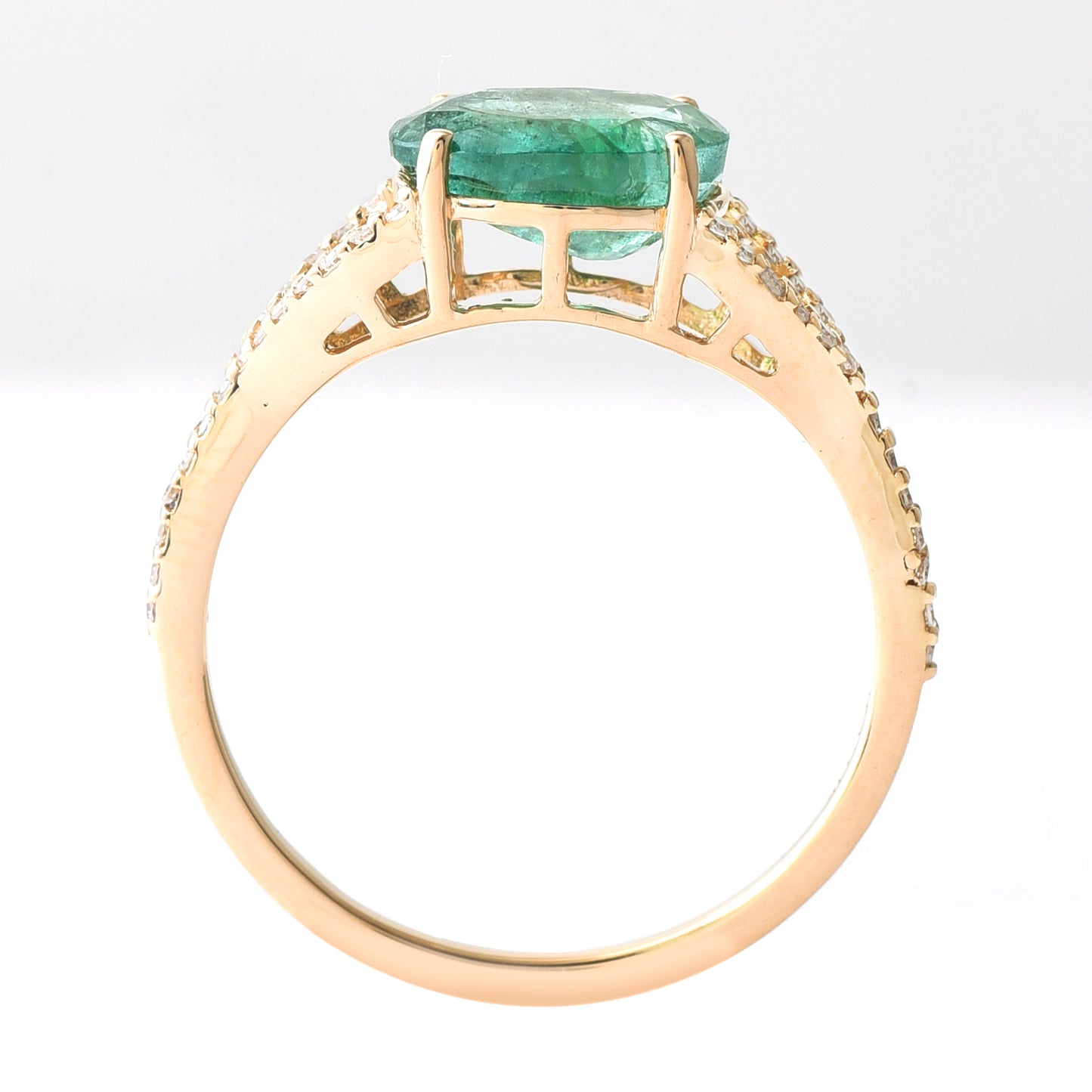 1.69 Ct Oval Mixed Cut Natural Emerald 14K Gold Ring